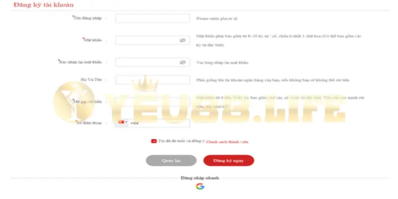 Hướng dẫn đăng ký và đăng nhập tại nhà cái Yeu88